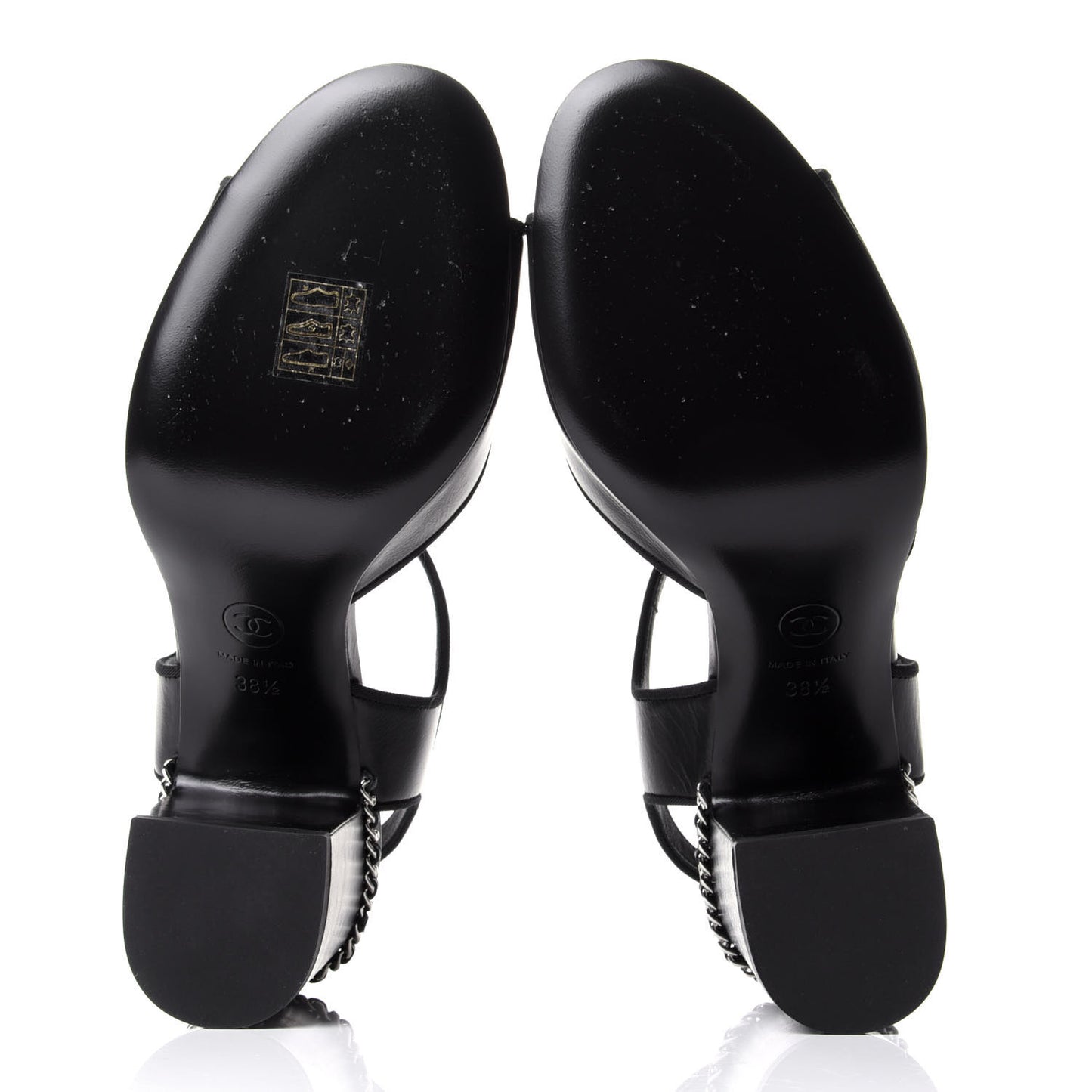 Calfskin Chain CC Sandals 38.5 Black