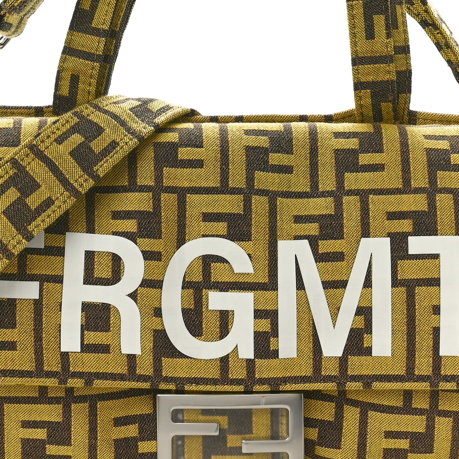 Fendi x FRGMT Woven Fabric Jacquard FF Embroidered Baguette Foldable Tote Mimosa 11 of 14