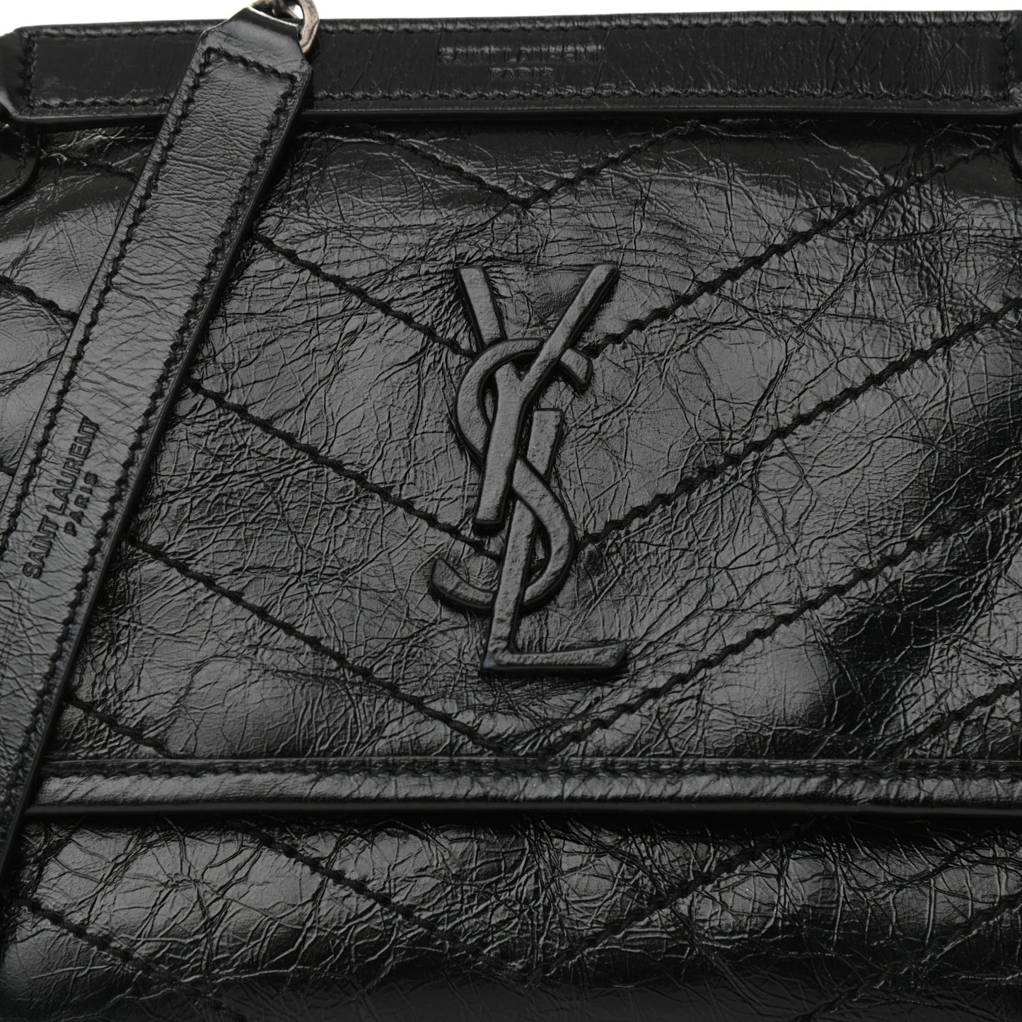 Crinkled Lambskin Matelasse Monogram Baby Niki Chain Satchel Black