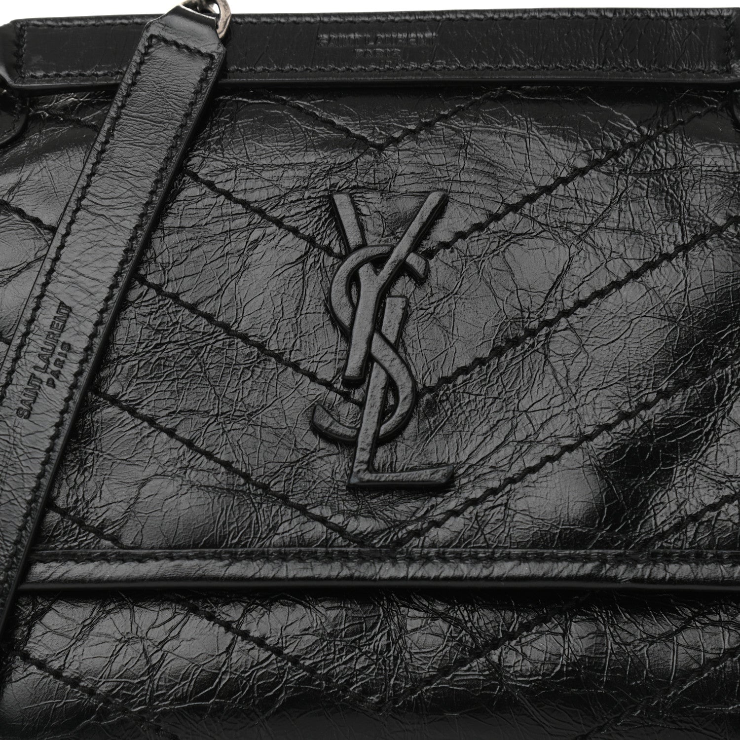 Saint Laurent Crinkled Lambskin Matelasse Monogram Baby Niki Chain Satchel Black 7 of 7