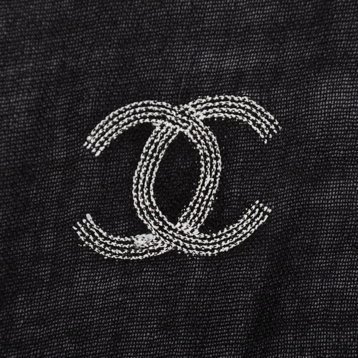 Chanel Cashmere Silk Wool Sequins CC Stole Black Silver 5 of 5