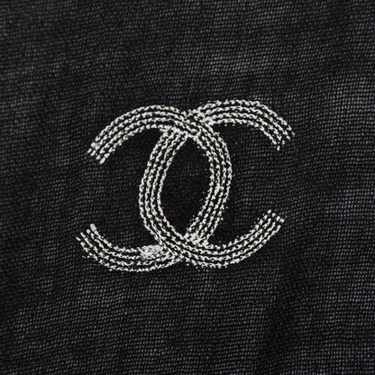 Chanel Cashmere Silk Wool Sequins CC Stole Black Silver 5 of 5