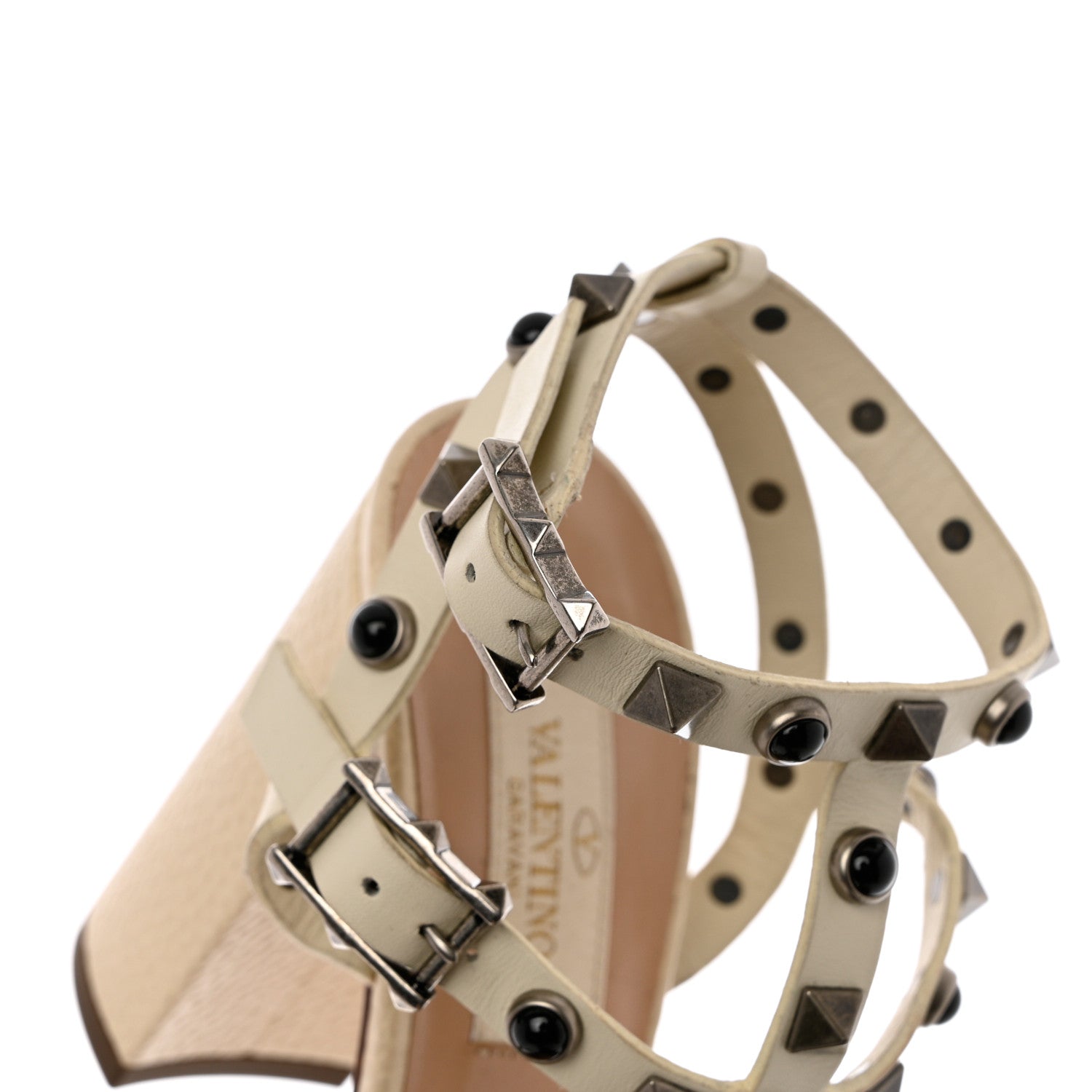 Valentino Garavani Calfskin Onyx Rockstud Rolling 90mm City Sandals 35 Ivory 10 of 13