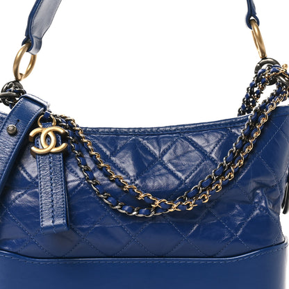 Chanel Aged Calfskin Quilted Medium Gabrielle Logo Hobo Blue 8 of 10