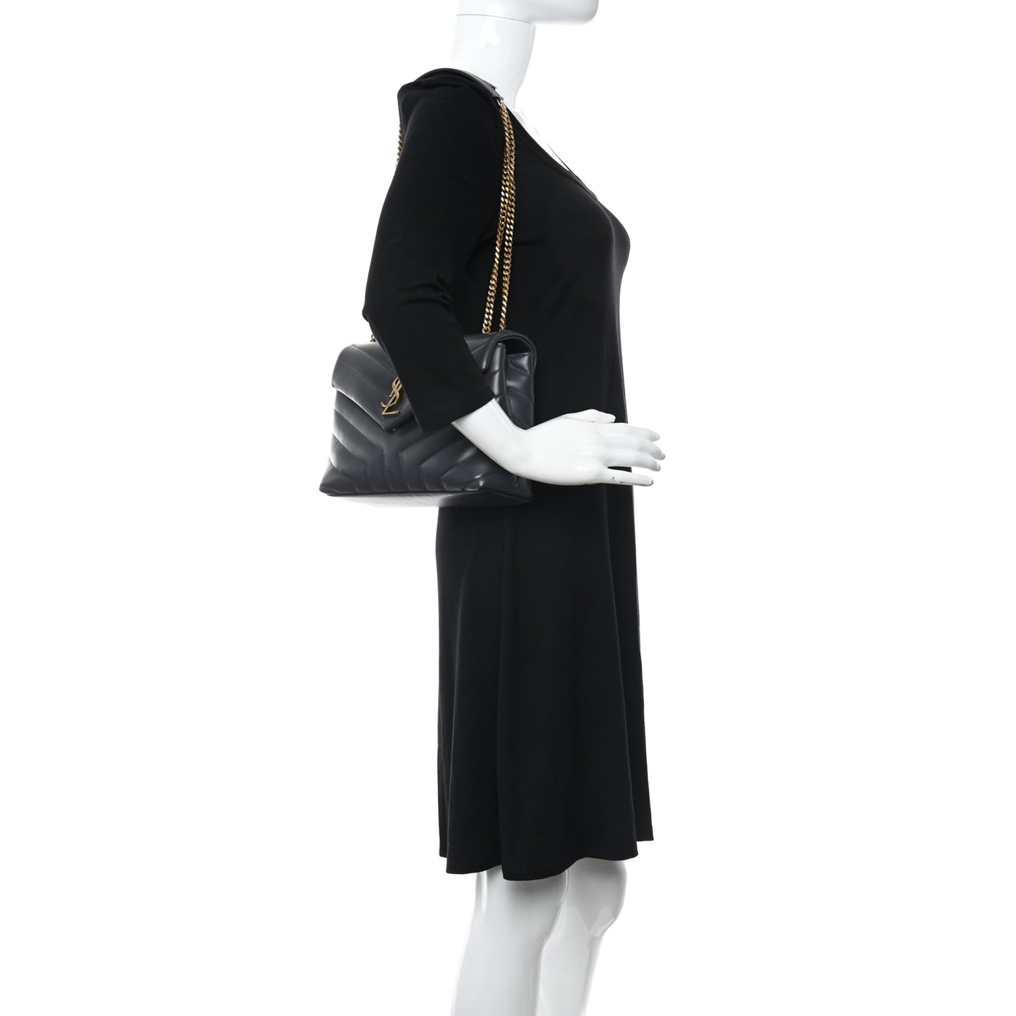 Calfskin Y Quilted Monogram Small Loulou Chain Satchel Dark Smog