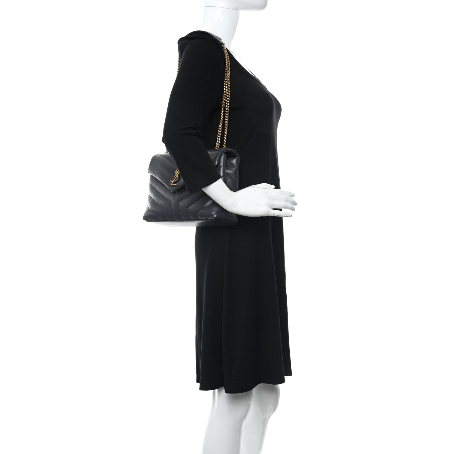 Saint Laurent Calfskin Y Quilted Monogram Small Loulou Chain Satchel Dark Smog 2 of 8