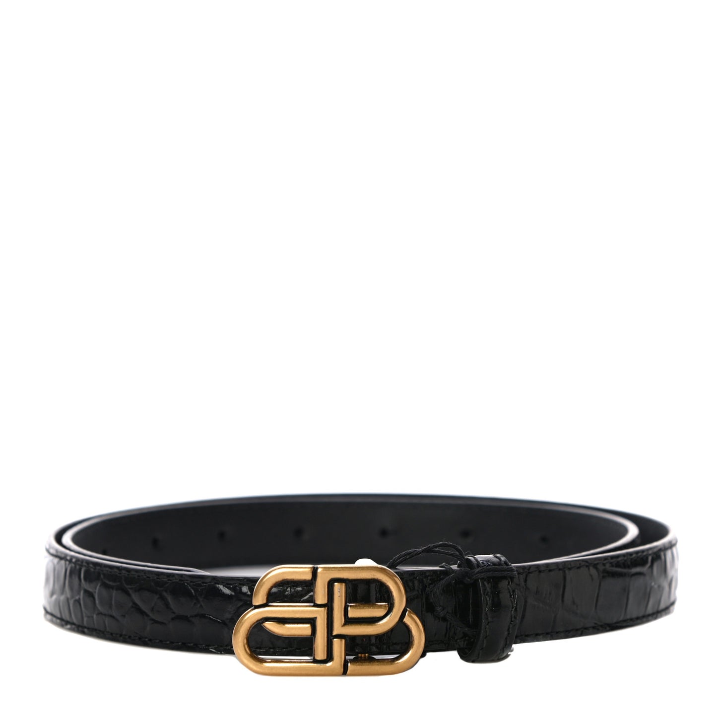 Shiny Calfskin Crocodile Embossed BB 20mm Thin Belt 85/34 Black