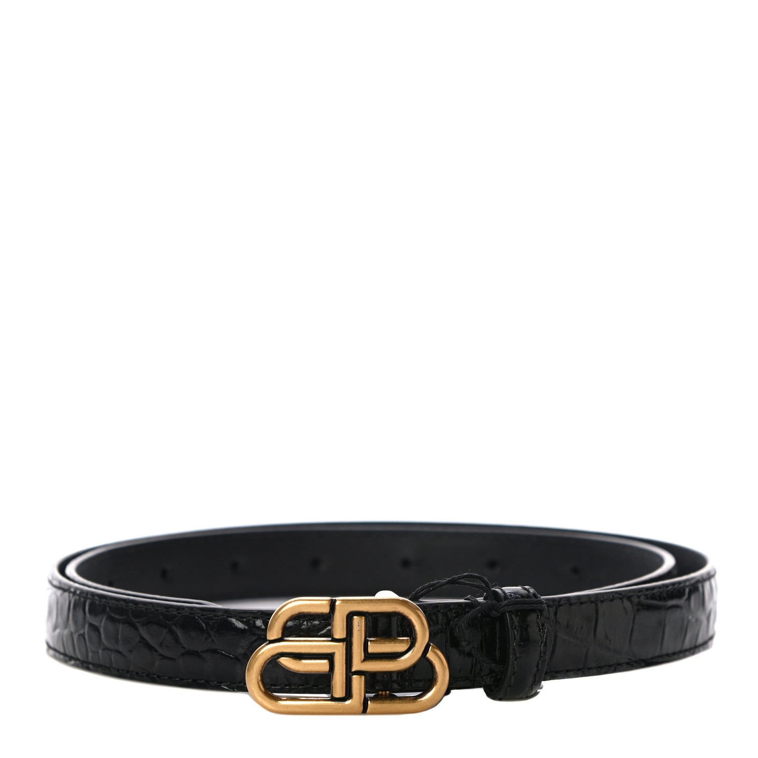 Balenciaga Shiny Calfskin Crocodile Embossed BB 20mm Thin Belt 85/34 Black 1 of 7