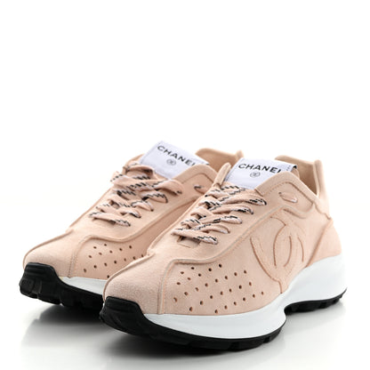 Chanel Suede Goatskin CC Sneakers 39.5 Light Pink 3 of 9