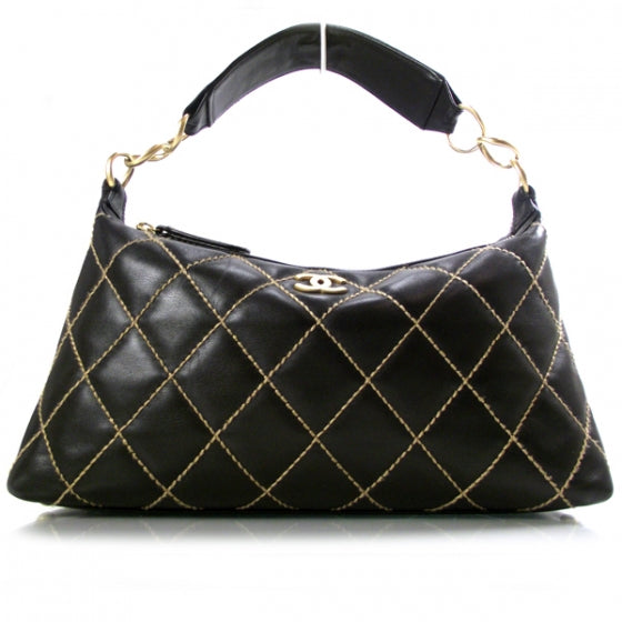 Leather Diamond Stitch Surpique Bag Black