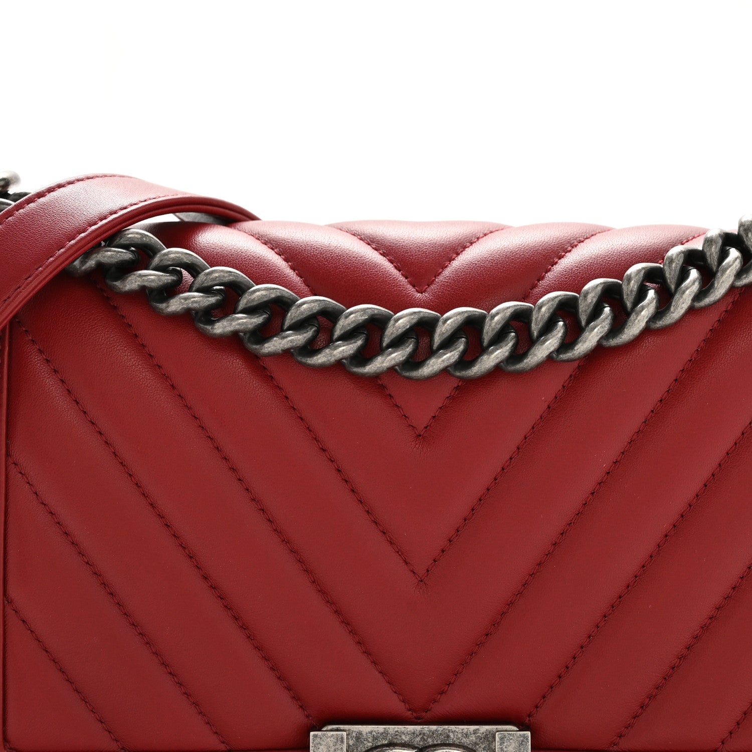 Chanel Lambskin Chevron Quilted Medium Boy Flap Red 7 of 12