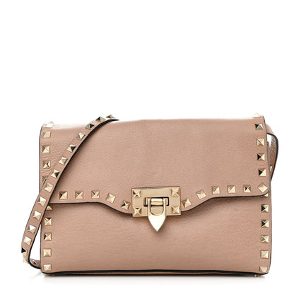 Valentino Garavani Pebbled Calfskin Medium Rockstud Flip Lock Crossbody Bag Poudre 1 of 11