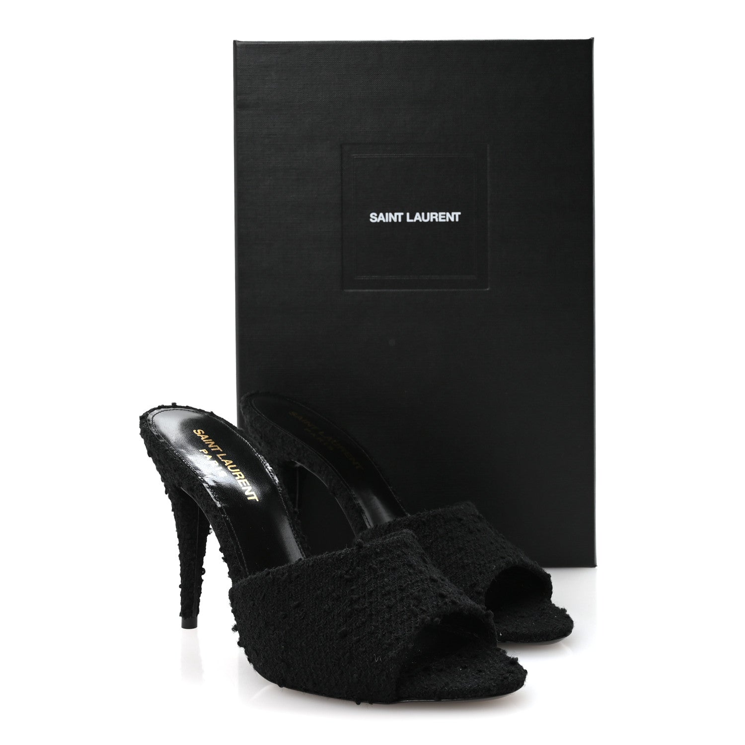 Saint Laurent Boucle Tweed La 16 95 Mule Sandals 37 Black 9 of 9