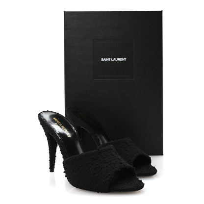 Saint Laurent Boucle Tweed La 16 95 Mule Sandals 37 Black 9 of 9