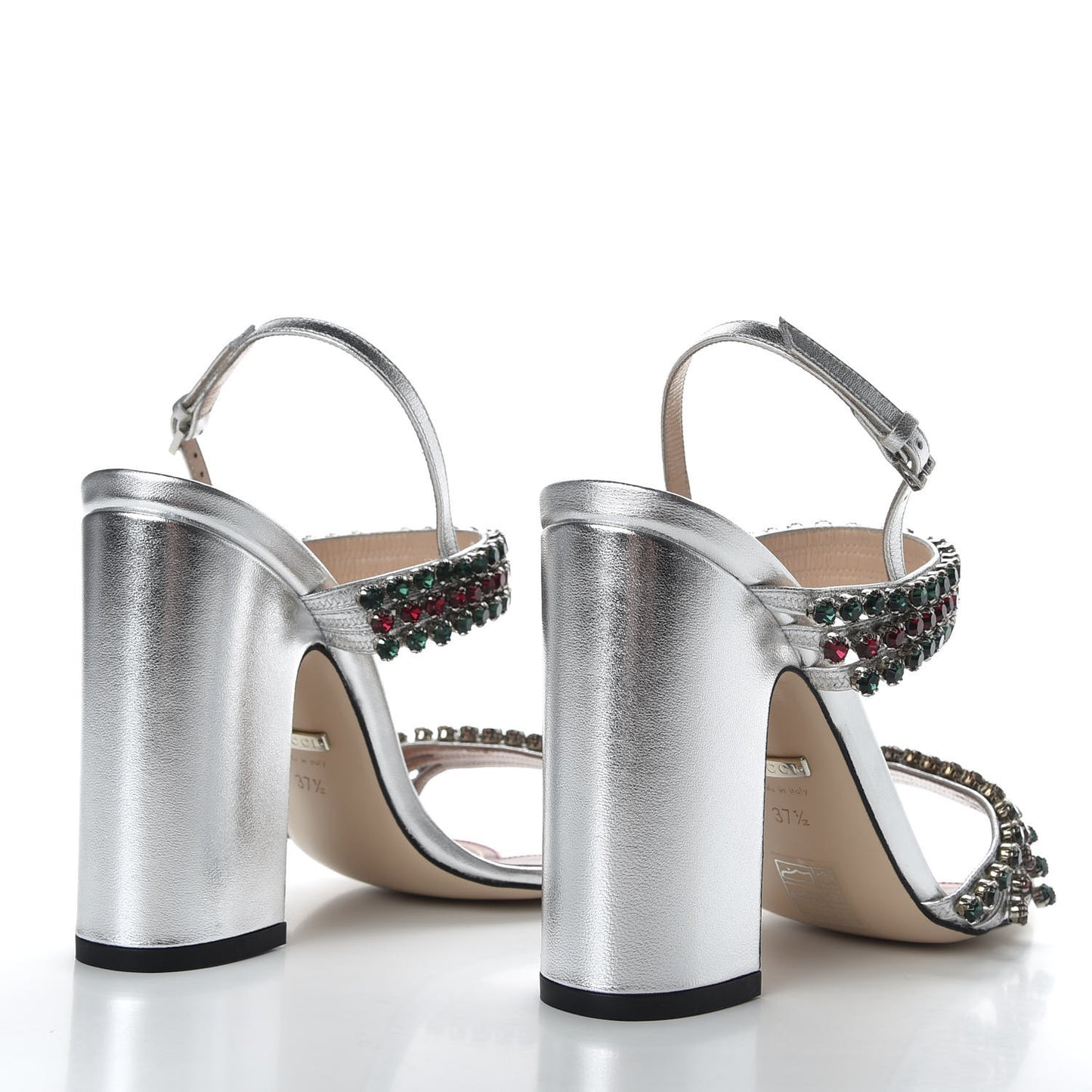 Nappa Silk Crystal Bertie High Heel Sandals 37.5 Argento