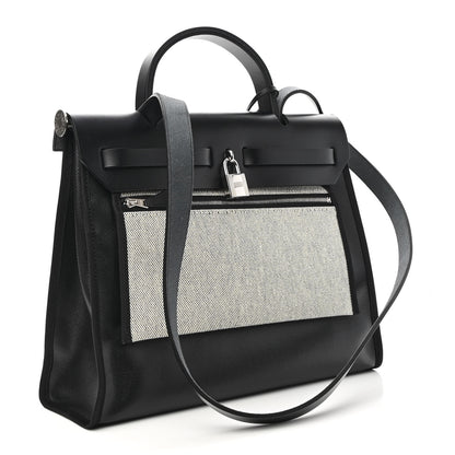 Hermes Toile H Berline Vache Hunter Herbag Zip PM 31 Black Ecru 4 of 10
