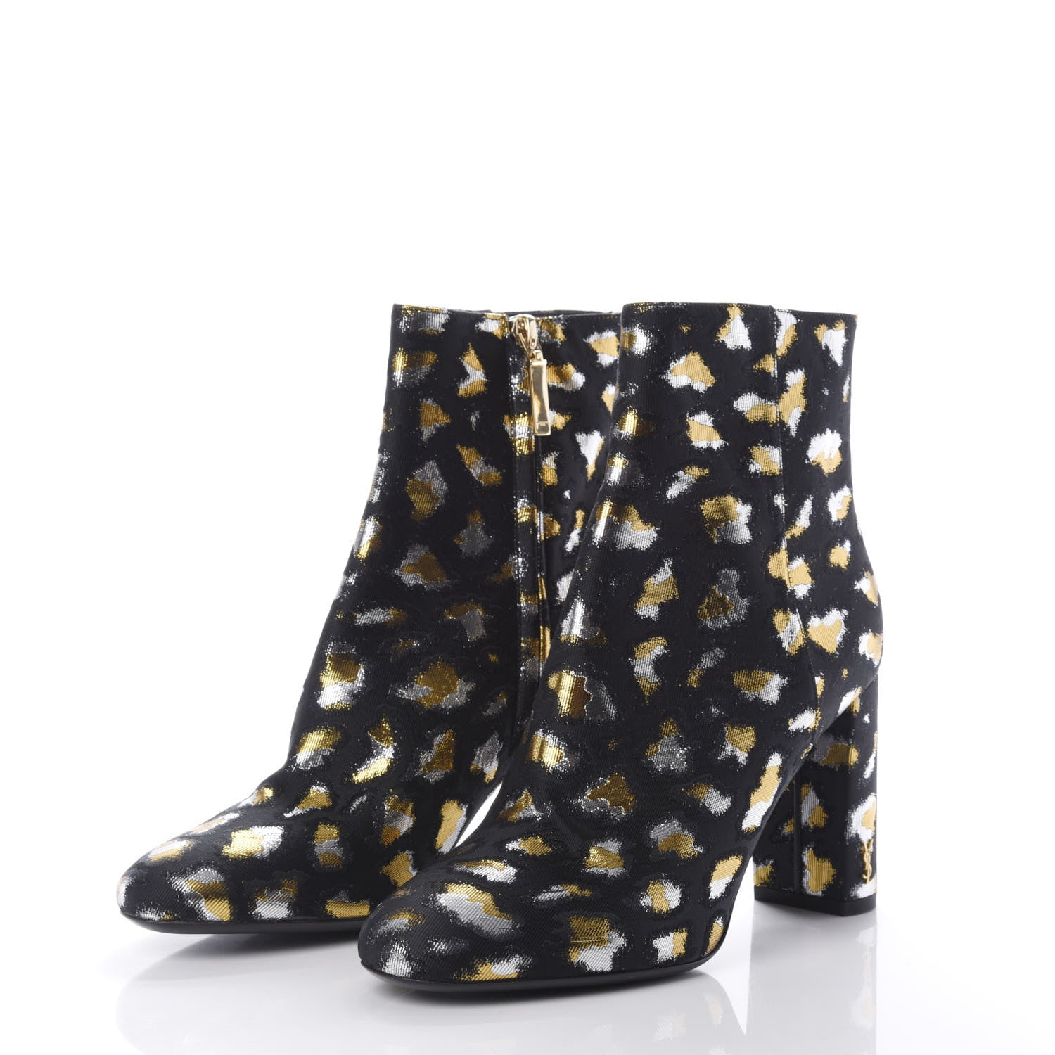 Saint Laurent Jacquard Leopard Loulou Ankle Boots 37 Oro 3 of 9
