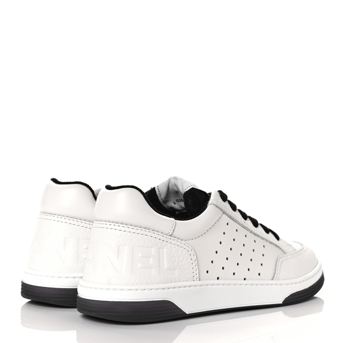 Grained Calfskin Fabric Womens Logo Sneakers 38.5 White Black