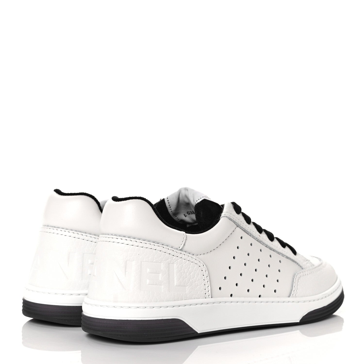 Chanel Grained Calfskin Fabric Womens Logo Sneakers 38.5 White Black 4 of 9