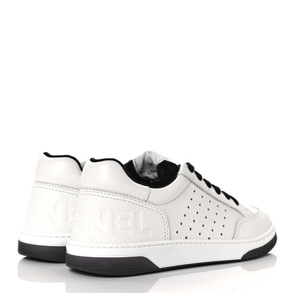 Chanel Grained Calfskin Fabric Womens Logo Sneakers 38.5 White Black 4 of 9