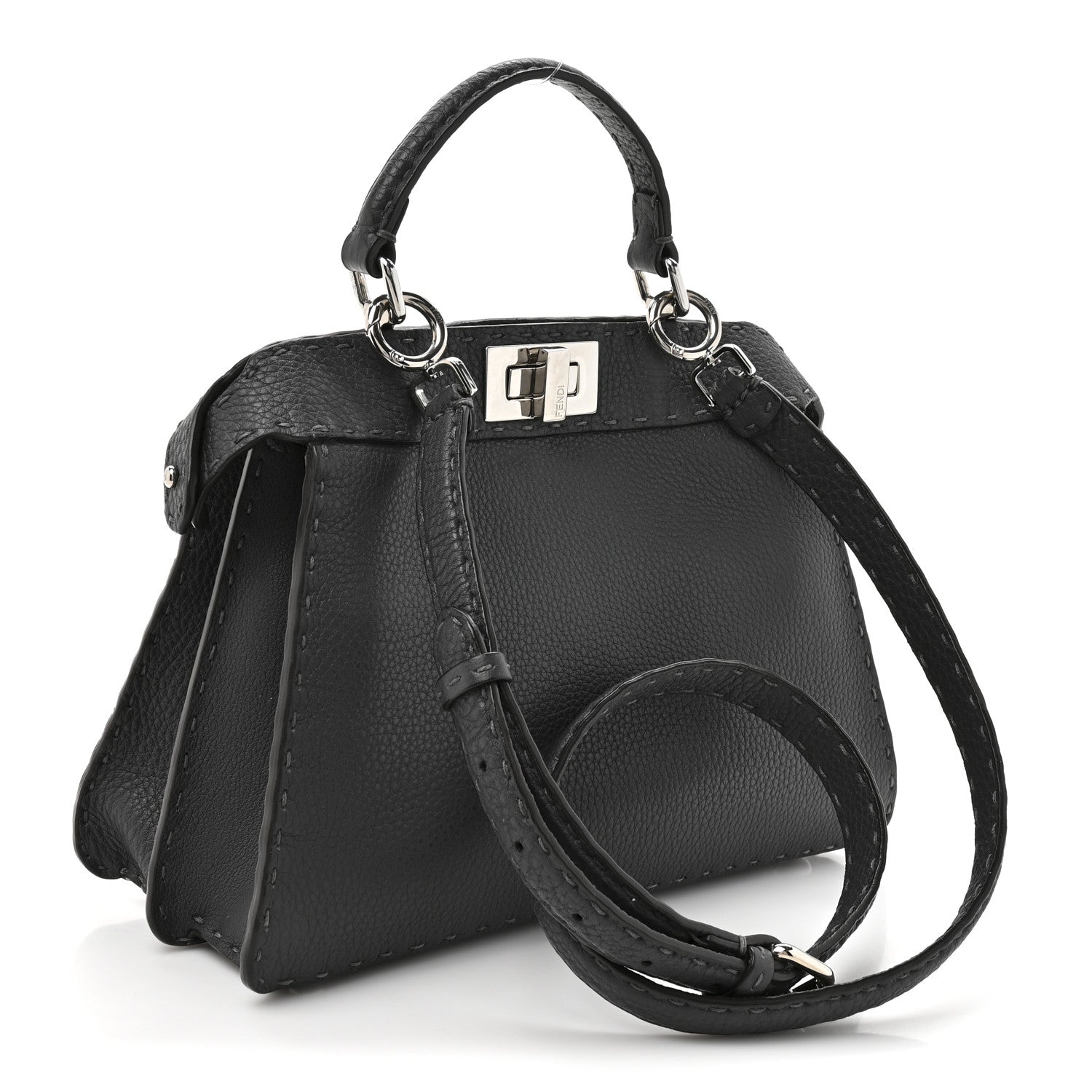 Fendi Cuoio Romano Selleria Chamois Small Peekaboo I SEE U Satchel Asfalto Camelia 3 of 11