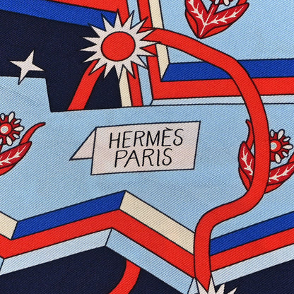 Hermes Silk La Source De Pegase Scarf 90 Marine Rouge Ciel 2 of 3