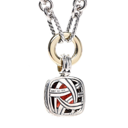 David Yurman Sterling Silver 18K Yellow Gold Diamond Garnet 14mm Albion Figaro Chain Pendant Necklace 4 of 5
