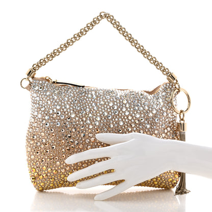 Jimmy Choo Satin Crystal Embellished Callie Tasseled Clutch Gold 2 of 10
