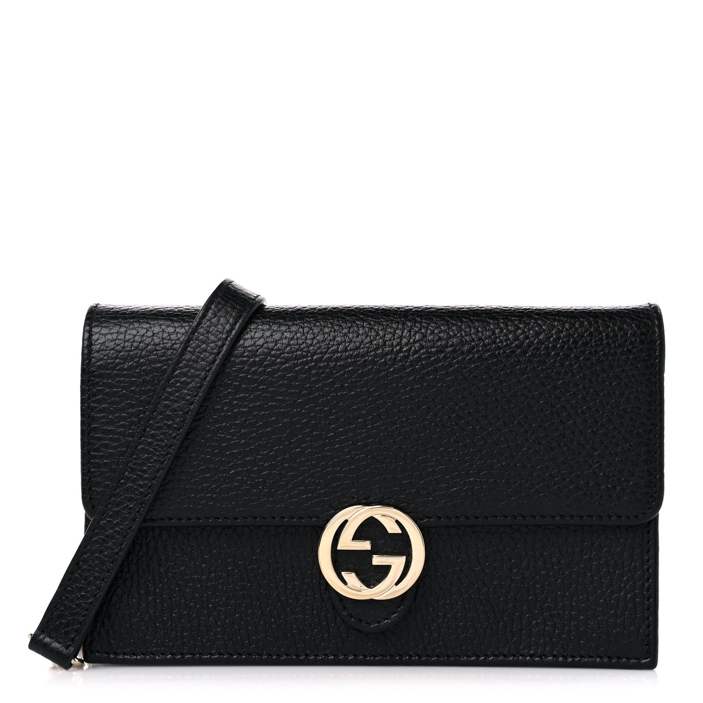 Dollar Calfskin Interlocking G Chain Wallet Black