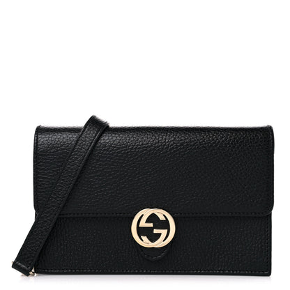 Gucci Dollar Calfskin Interlocking G Chain Wallet Black 1 of 10