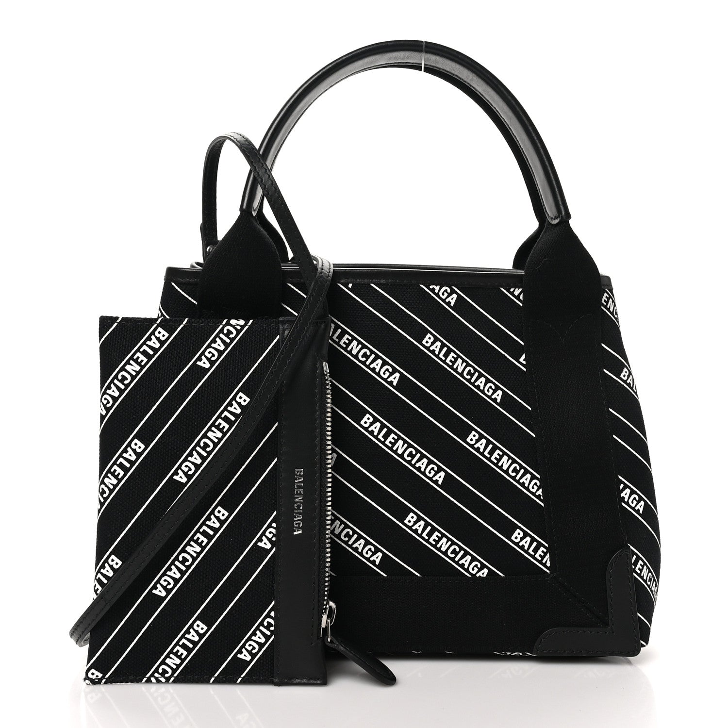 Balenciaga Cotton Canvas Calfskin Logo Print Navy Cabas XS Black