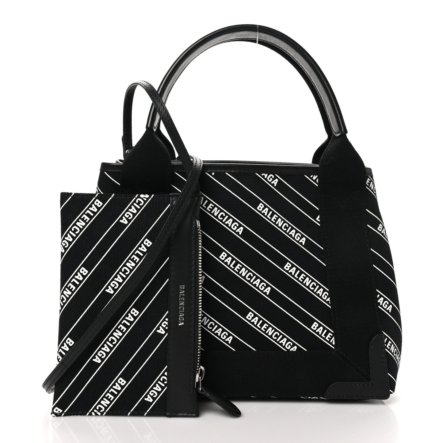 Cotton Canvas Calfskin Logo Print Navy Cabas XS Black White