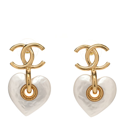 Chanel Pearl CC Heart Drop Earrings Gold 1 of 5