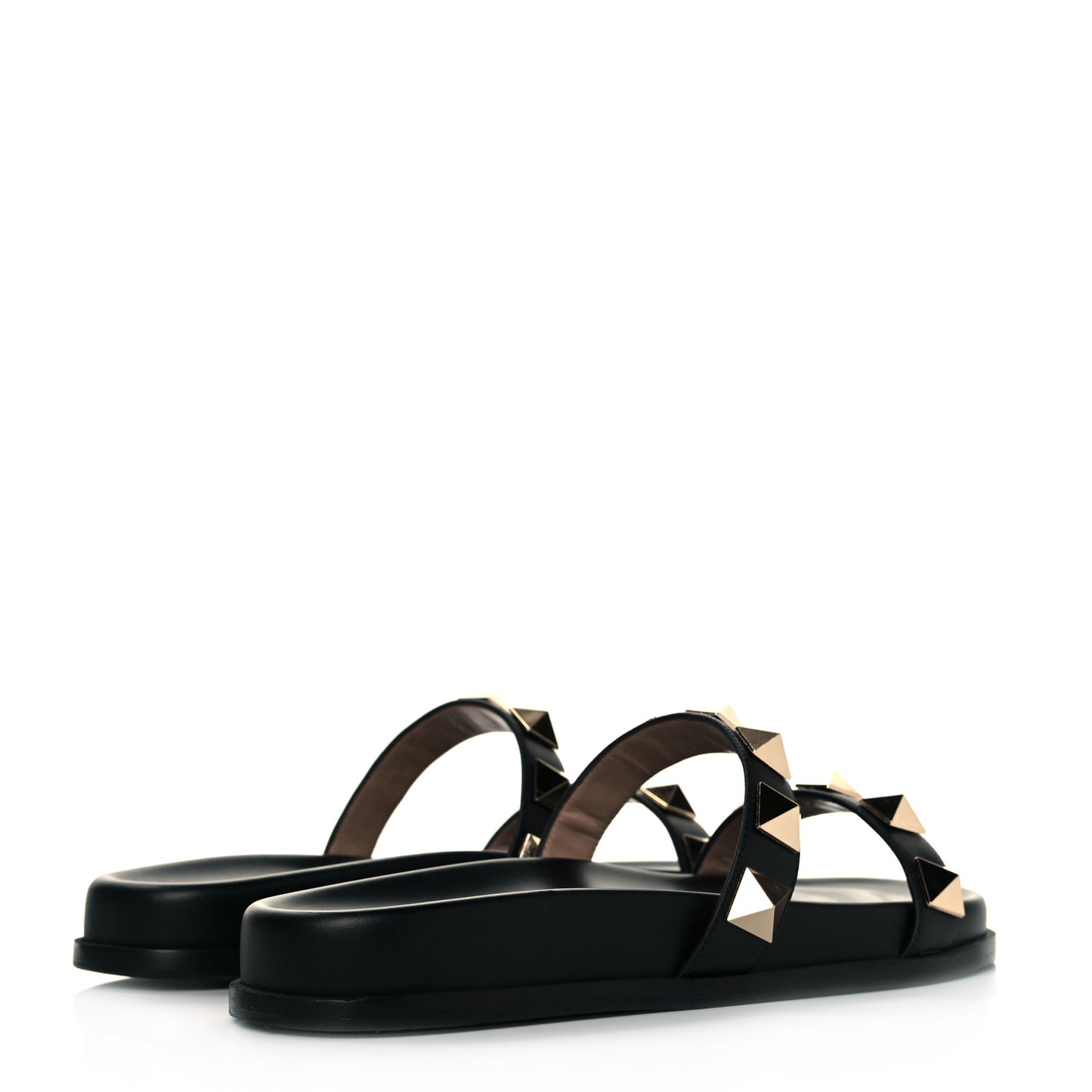 Calfskin Rockstud Flat Slide Sandals 37 Black