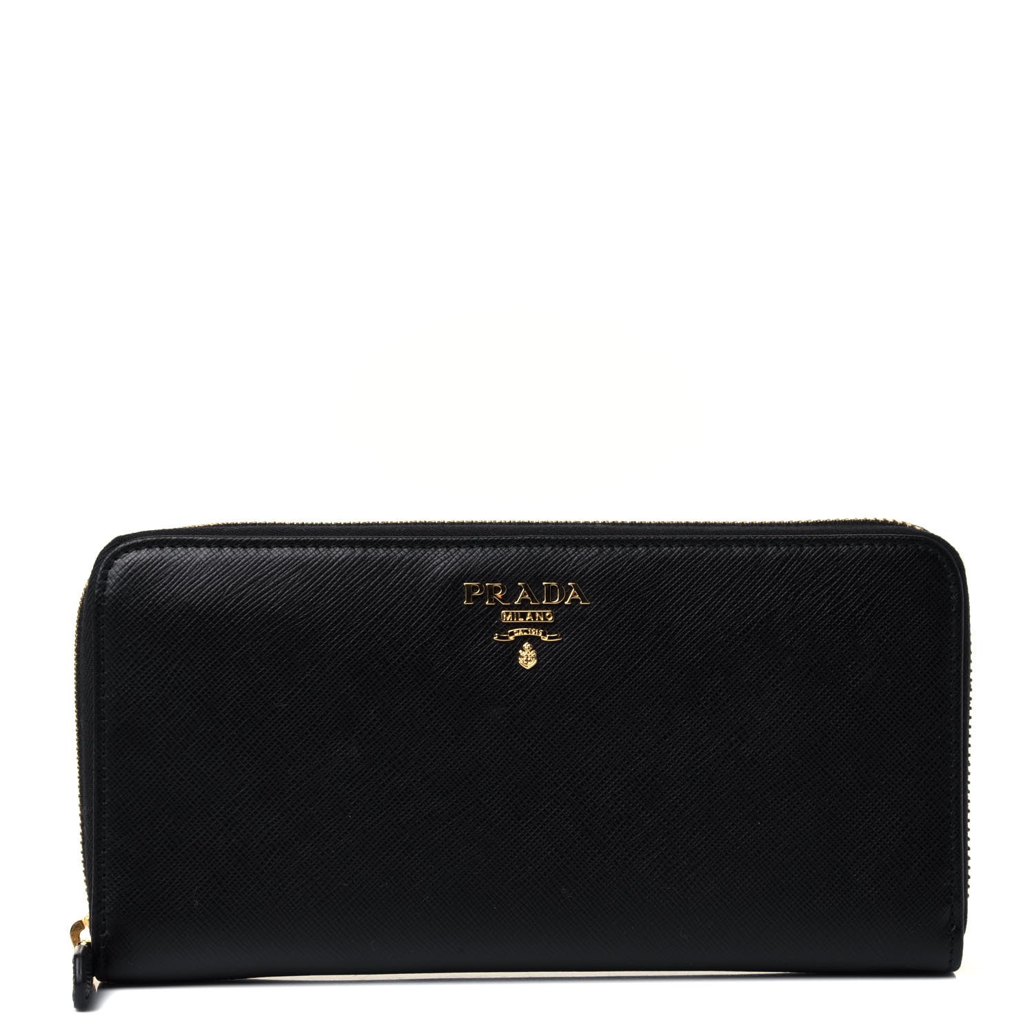 Prada Saffiano Metal Zip Around Wallet Black 1 of 4
