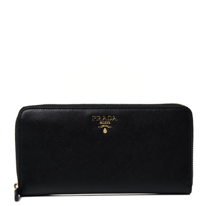 Prada Saffiano Metal Zip Around Wallet Black 1 of 4