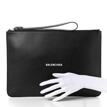 Balenciaga Grained Calfskin Logo Large Cash Wristlet Pouch Black White 2 of 7