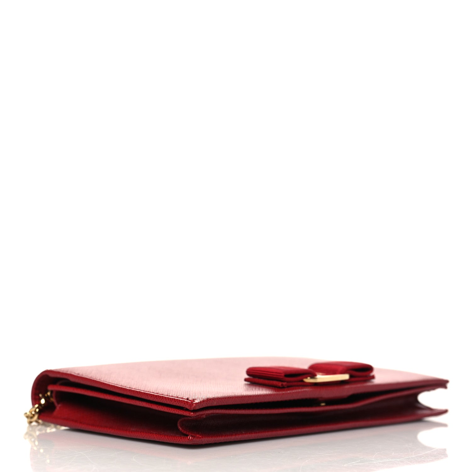 Salvatore Ferragamo Hammered Calfskin Vara Bow Chain Wallet Red 3 of 8
