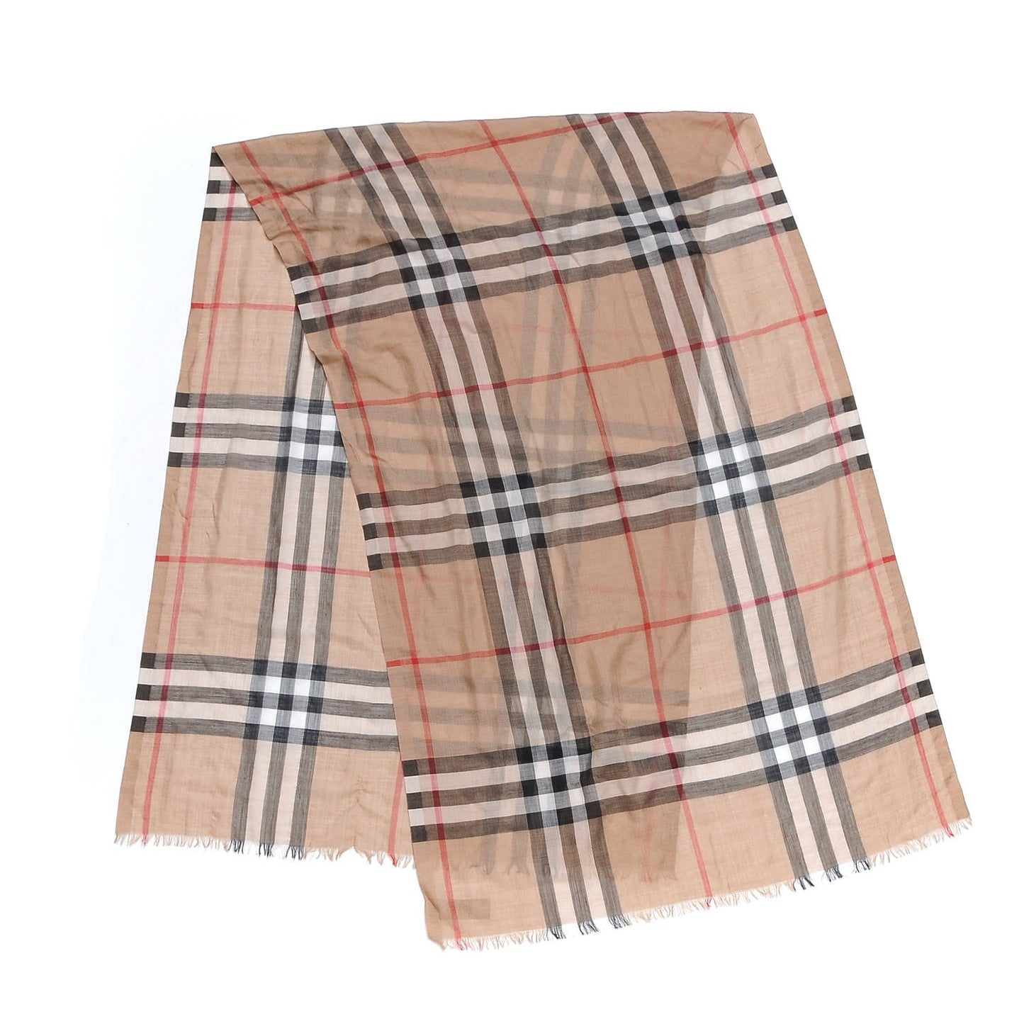 Wool Silk House Check Lightweight Scarf Camel