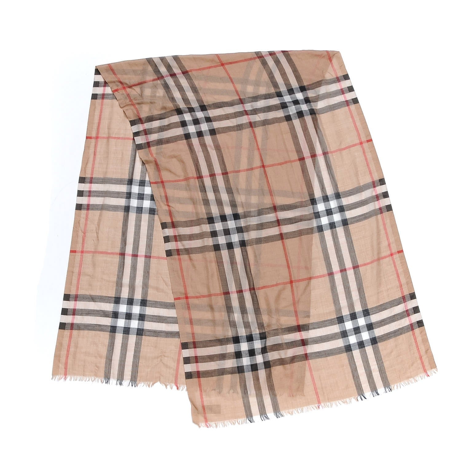 Burberry Wool Silk House Check Lightweight Scarf Camel 3 of 5
