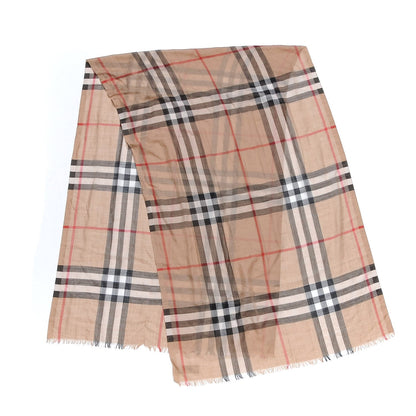 Burberry Wool Silk House Check Lightweight Scarf Camel 3 of 5