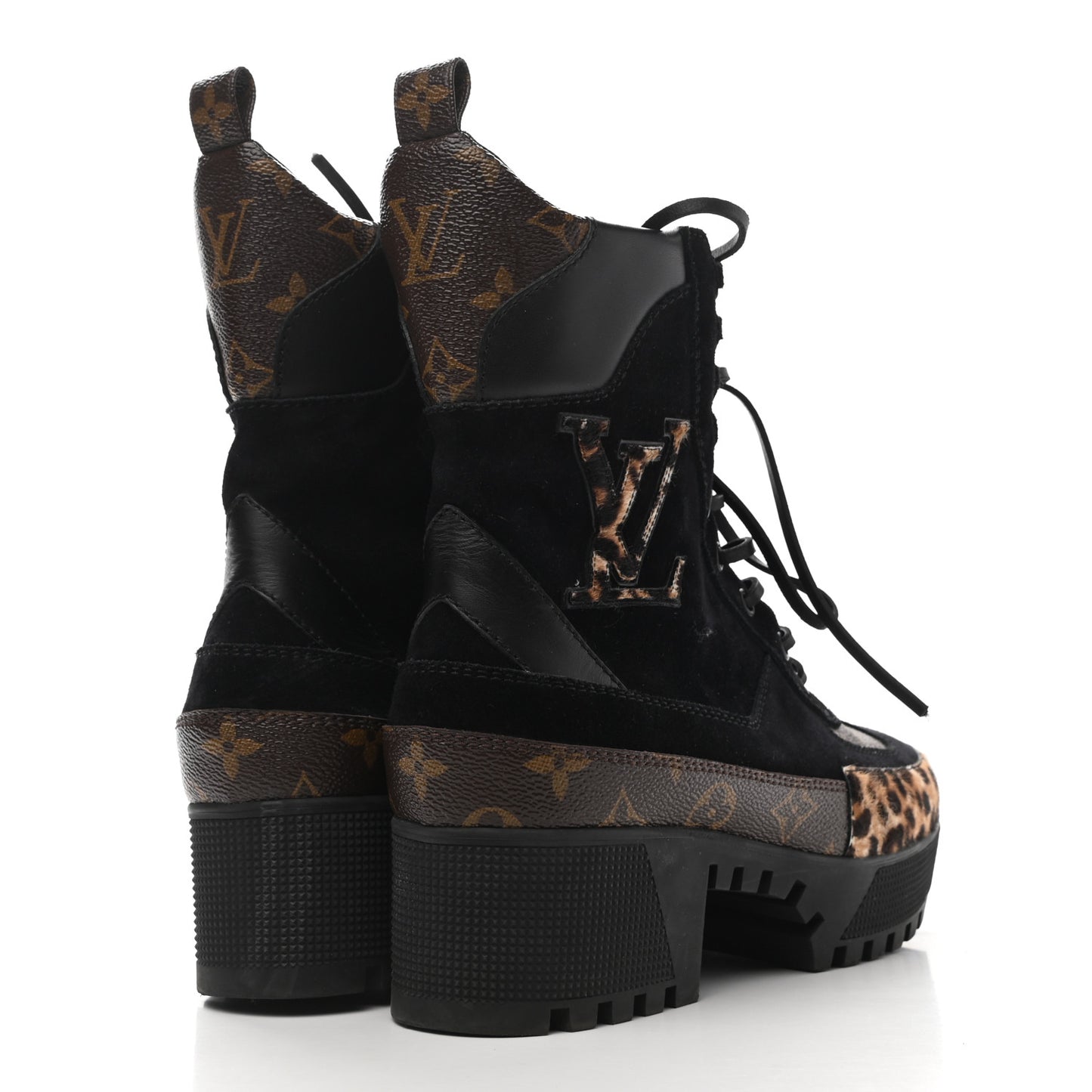 Suede Calfskin Monogram Calf Hair Laureate Platform Desert Boots 39 Black