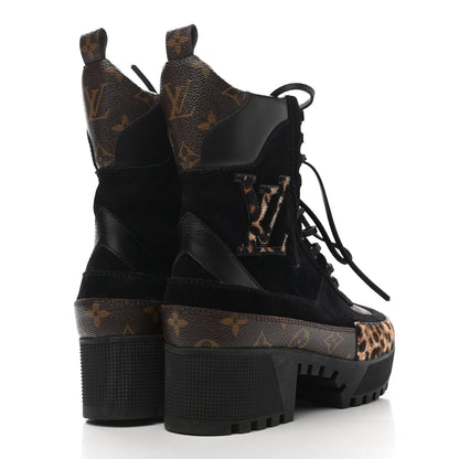 Louis Vuitton Suede Calfskin Monogram Calf Hair Laureate Platform Desert Boots 39 Black 4 of 11