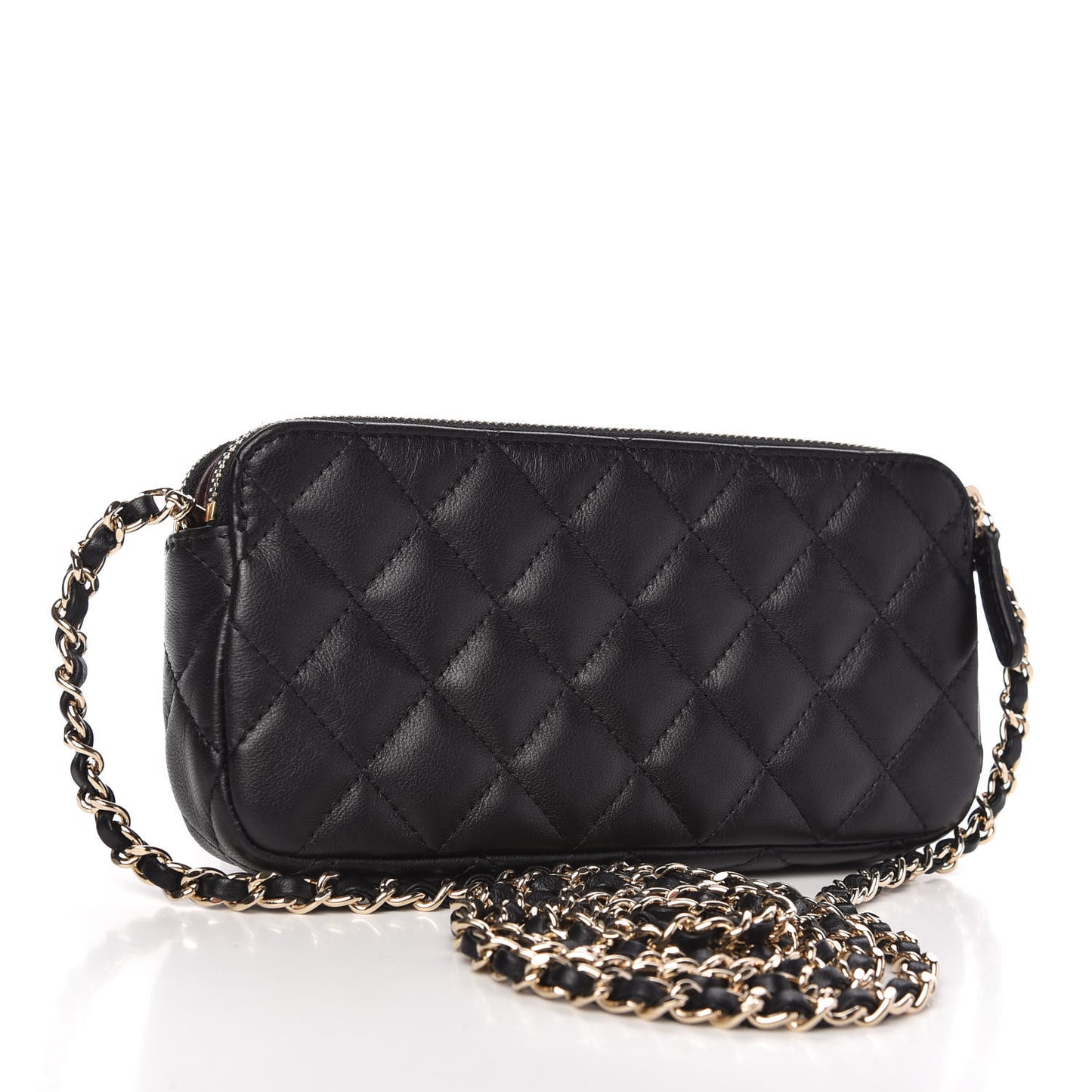 Lambskin Quilted Small Clutch With Chain Black