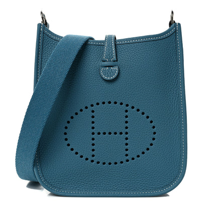 Hermes Taurillon Clemence Evelyne TPM New Blue Jean 1 of 9