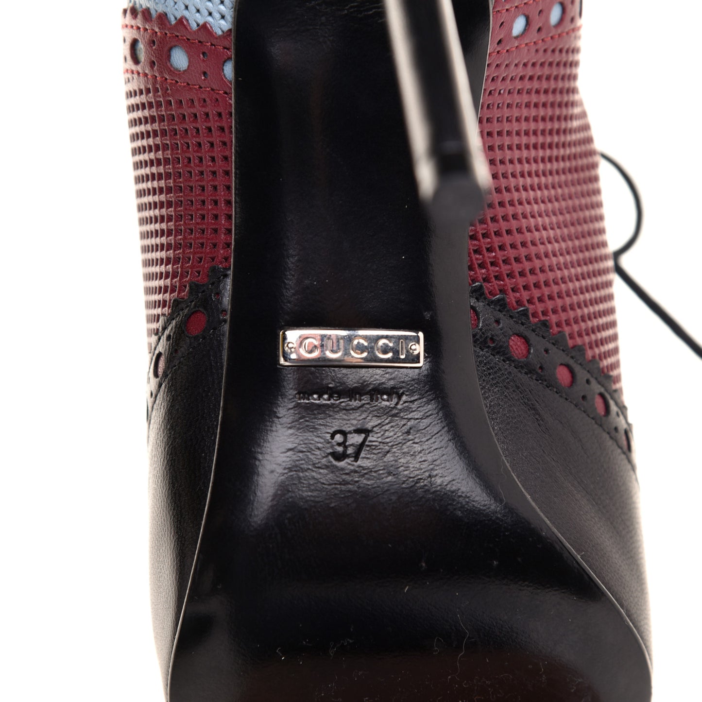 Calfskin Gia Oxford Stiletto Ankle Boots 37 Black Burgundy Blue