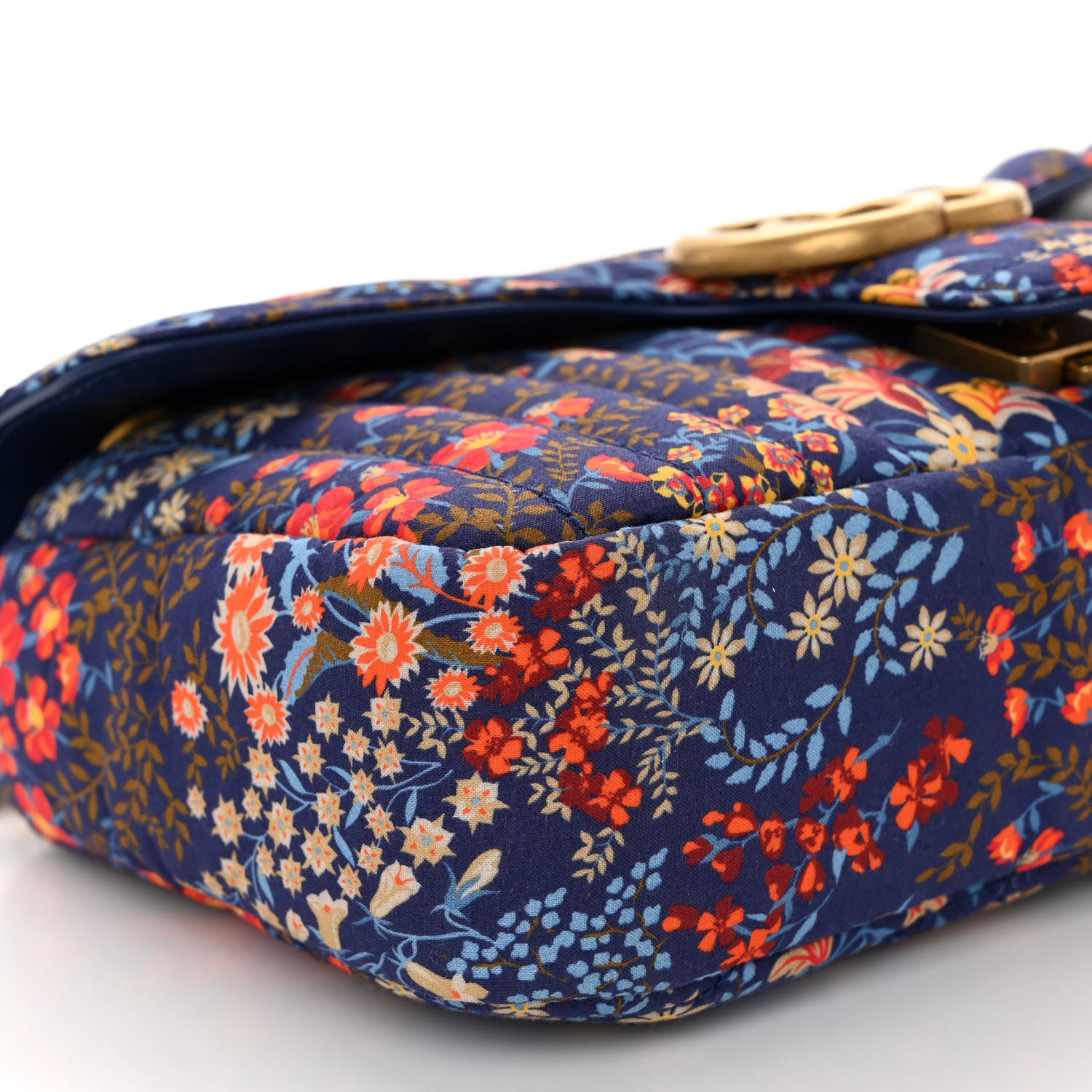 Gucci Cotton Calfskin Matelasse Floral Print Small GG Marmont Shoulder Bag Blue Red Deep Ocean Blue 9 of 10