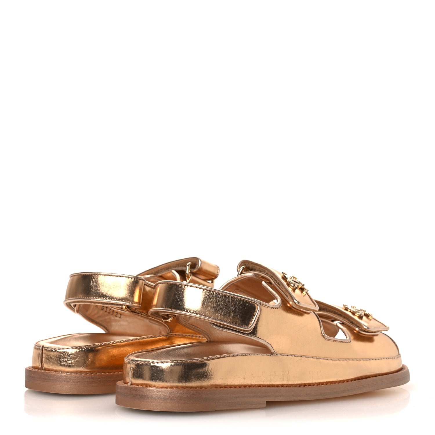 Chanel Metallic Laminated Calfskin Velcro Dad Sandals 36 Golden