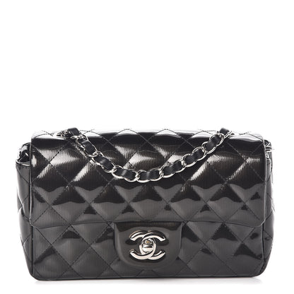 Chanel Striated Patent Calfskin Quilted Mini Rectangular Flap Dark Grey 1 of 15