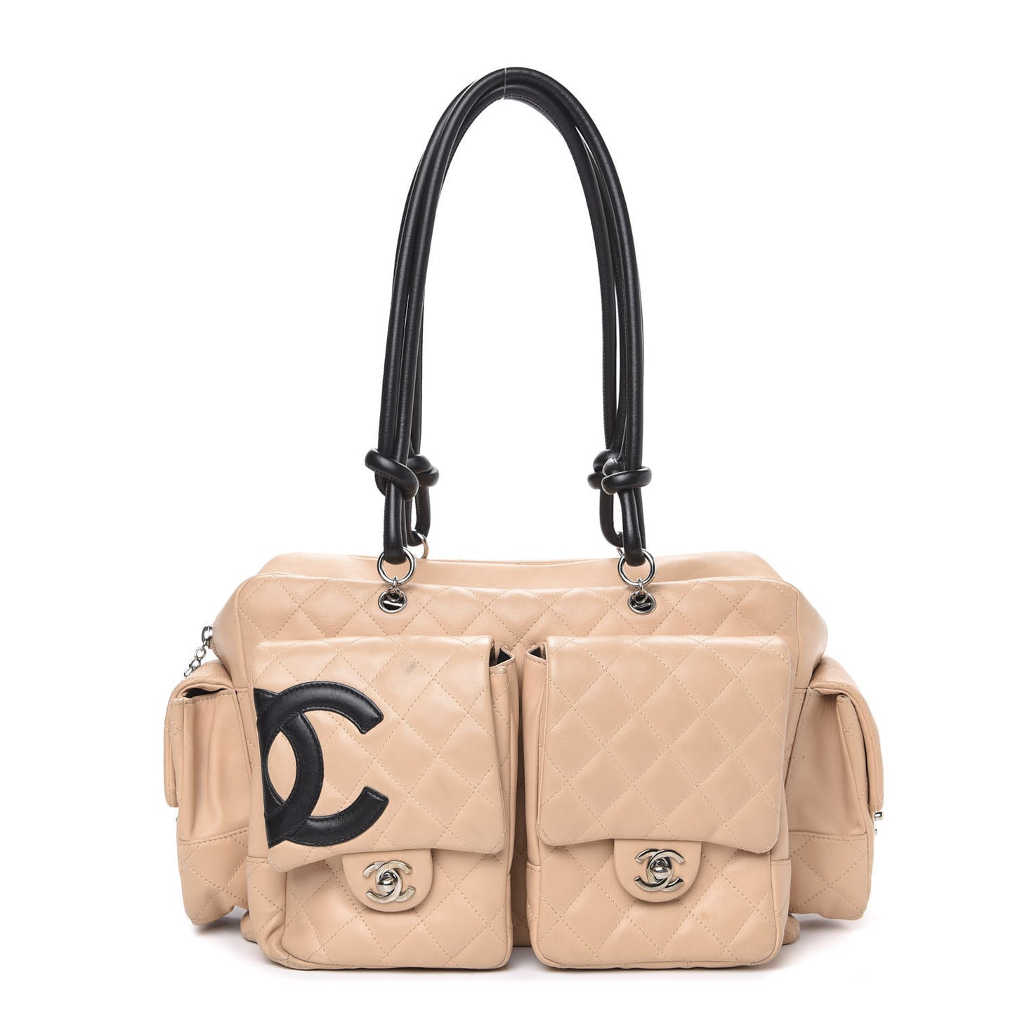 Calfskin Quilted Large Cambon Multipocket Reporter Beige Black